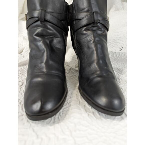 NWOT! KENNETH COLE REACTION! 1 SHOW! BLACK FAUX LEATHER CHUNKY HEELS! SZ 10 - Picture 5 of 9